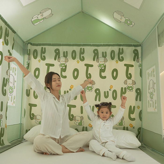 91家纺网 家纺一手货源 找家纺 迪凡保罗 2025新款城堡遮光防摔坐床蚊帐 小奶狗