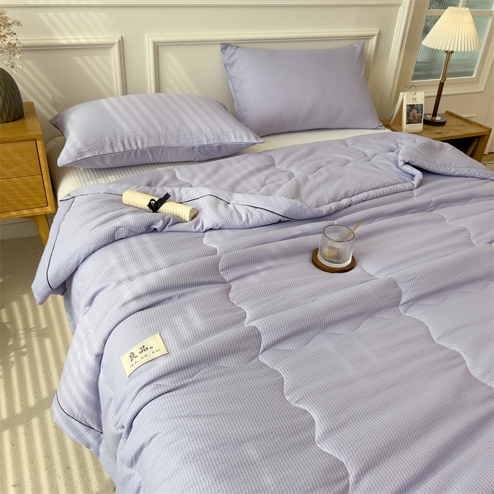 91家纺网 家纺一手货源 找家纺 丝幔家纺 2025新款A类泡泡纱镶边款夏被 千黛紫