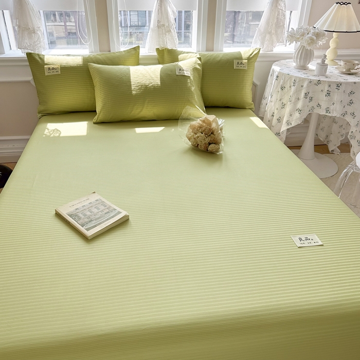 91家纺网 家纺一手货源 找家纺 眠博士 2024新款A类轻奢时尚全棉60贡缎提花床笠 床笠-提花豆绿