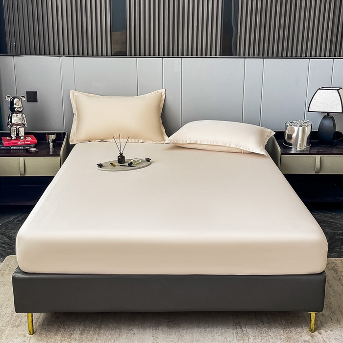 91家纺网 家纺一手货源 找家纺 宅家居 2024新款贡缎水洗真丝单品床笠三件套 香槟金