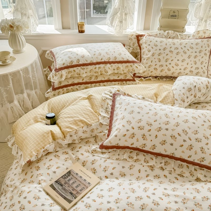 91家纺网 家纺一手货源 找家纺 眠屿家纺 2024新款全棉40支13372花边四件套 妃子笑