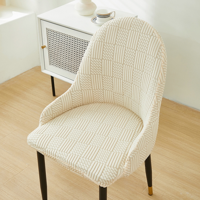 91家纺网 家纺一手货源 找家纺 共鸣沙发套 2024新款摇粒绒提花交织纹系列椅套（扶手款弧形椅套） 格纹-米白