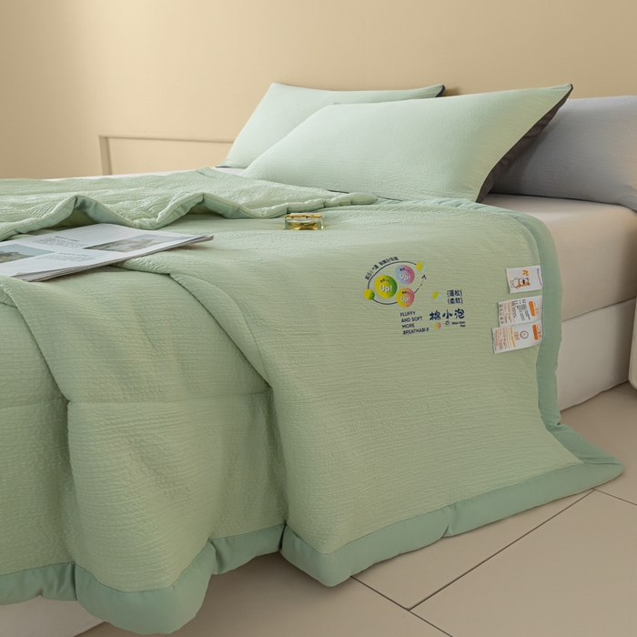 91家纺网 家纺一手货源 找家纺 梦初语 2024新款超柔泡泡棉夏被 绿色