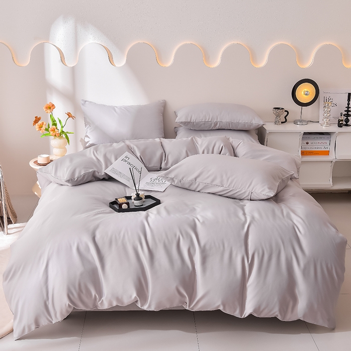 91家纺网 家纺一手货源 找家纺 简爱家纺 2025新款水洗真丝四件套 雅致灰