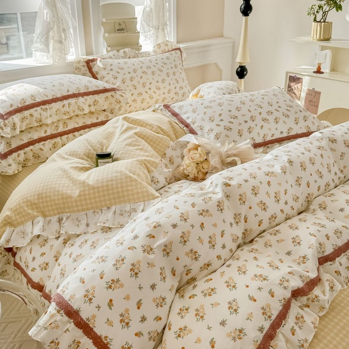 91家纺网 家纺一手货源 找家纺 眠屿家纺 2024新款全棉40支13372花边四件套 妃子笑