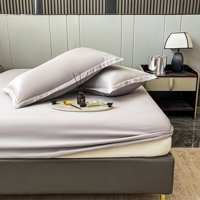 91家纺网 家纺一手货源 找家纺 宅家居 2024新款贡缎水洗真丝单品床笠三件套 绅士灰