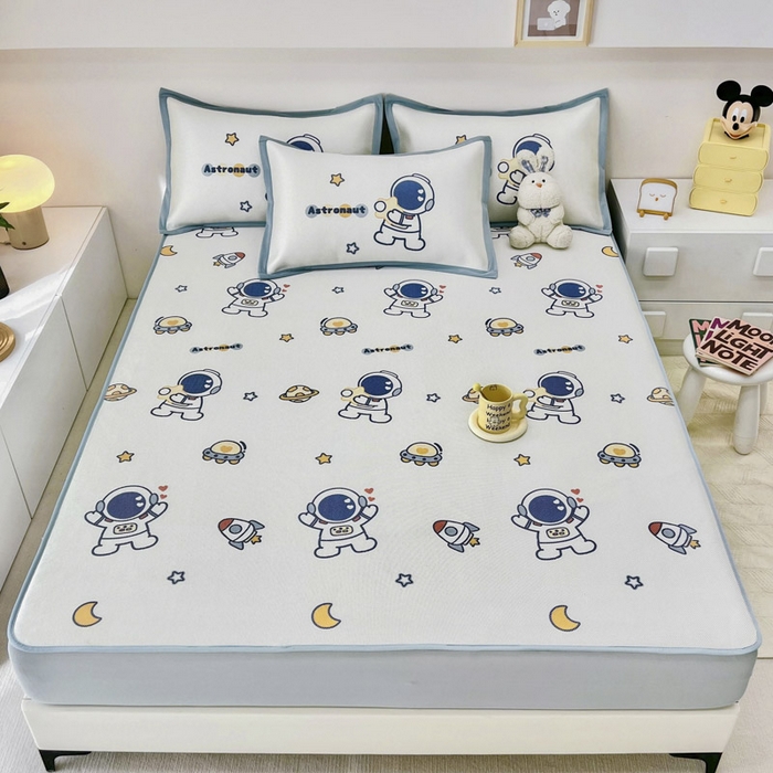 91家纺网 家纺一手货源 找家纺 全季家居 2024新款5A抗菌小清新数码印花冰藤席 星空世界（床笠款）