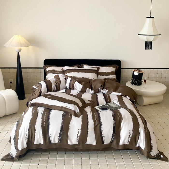 91家纺网 家纺一手货源 找家纺 优悦 2024新款天丝印花四件套 艾伦-咖