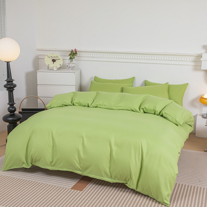 91家纺网 家纺一手货源 找家纺 莎臣豹 2025新款水洗棉磨毛纯色双拼简约风撞色四件套 抹茶绿