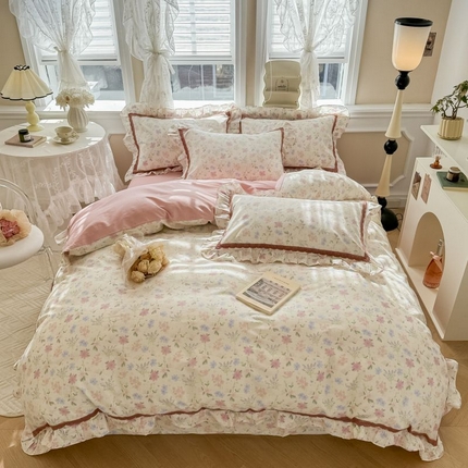 眠屿家纺 2024新款全棉40支13372花边四件套 月影花开