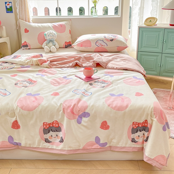 91家纺网 家纺一手货源 找家纺 八方汇 2024新款A类全棉印花小清新夏被 蜜桃公主