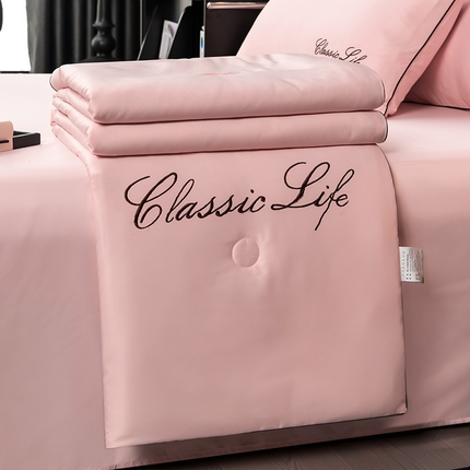 91家纺网 家纺一手货源 找家纺 （总）益多眠 2024爆款水洗真丝夏被四件套冰丝夏被轻奢夏被空调被羽毛夏被四件套绣花夏被