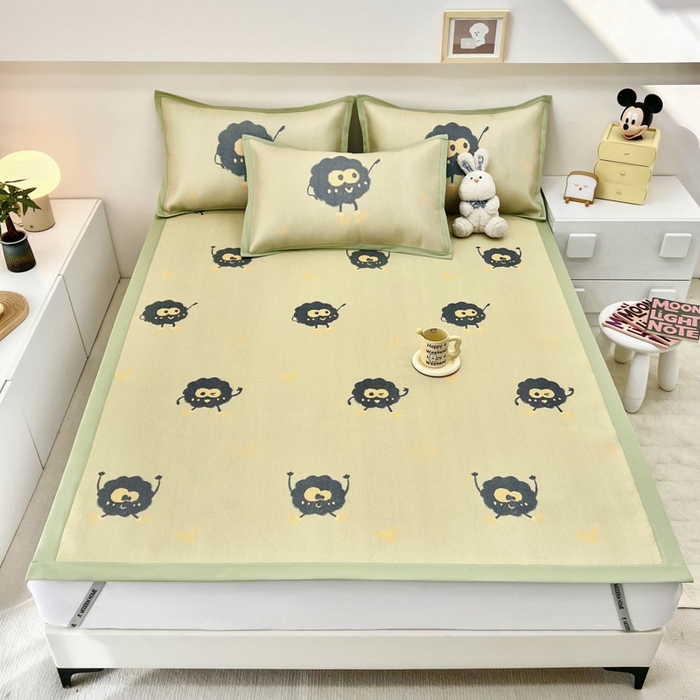 91家纺网 家纺一手货源 找家纺 全季家居 2024新款5A抗菌小清新数码印花冰藤席 小煤球（床席款）