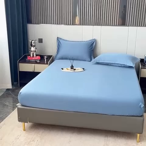 91家纺网 家纺一手货源 找家纺 宅家居 2024新款贡缎水洗真丝单品床笠三件套 宾利蓝