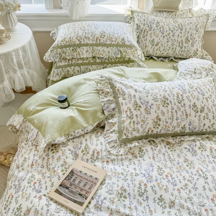 91家纺网 家纺一手货源 找家纺 眠屿家纺 2024新款全棉40支13372花边四件套 浅香