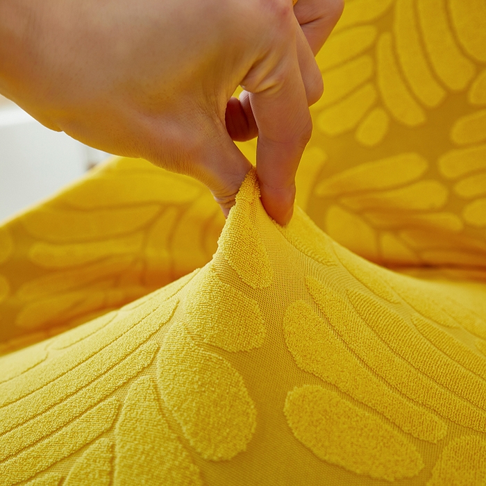 91家纺网 家纺一手货源 找家纺 共鸣沙发套 2024新款臻品提花系列椅套（扶手款弧形椅套） 织叶-柠黄