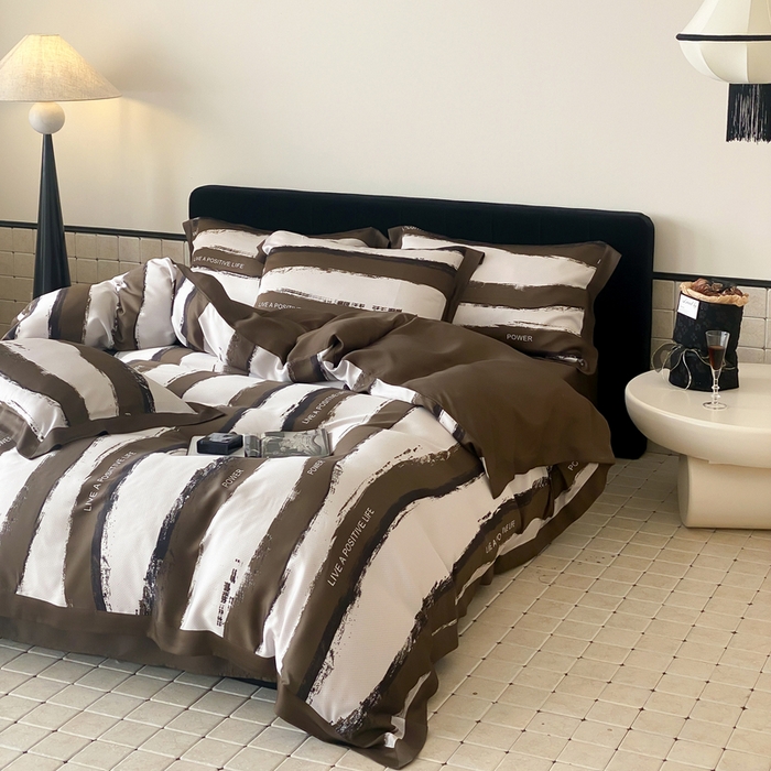 91家纺网 家纺一手货源 找家纺 优悦 2024新款天丝印花四件套 艾伦-咖