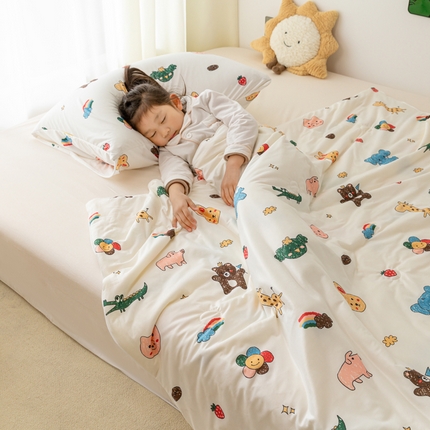 91家纺网 家纺一手货源 找家纺 寐眠 寐眠 2024新款针织棉大豆夏被【儿童图】 动物世界