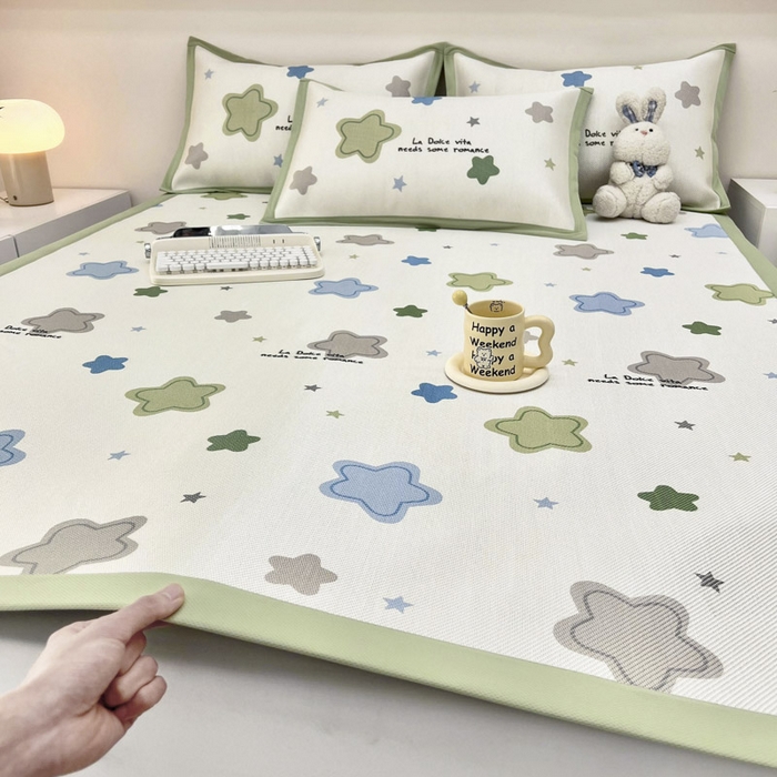 91家纺网 家纺一手货源 找家纺 全季家居 2024新款5A抗菌小清新数码印花冰藤席 彩色星星（床席款）