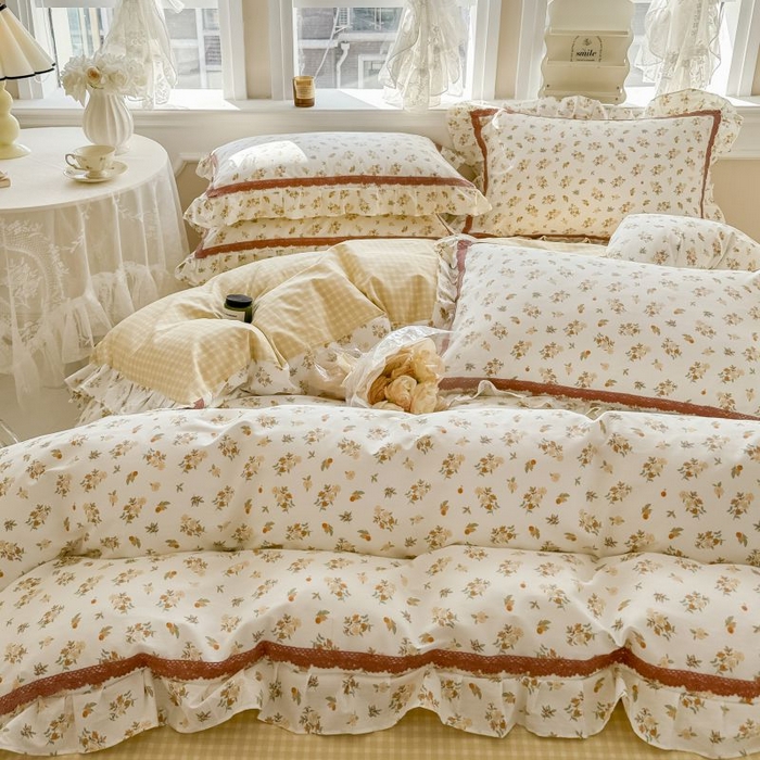 91家纺网 家纺一手货源 找家纺 眠屿家纺 2024新款全棉40支13372花边四件套 妃子笑