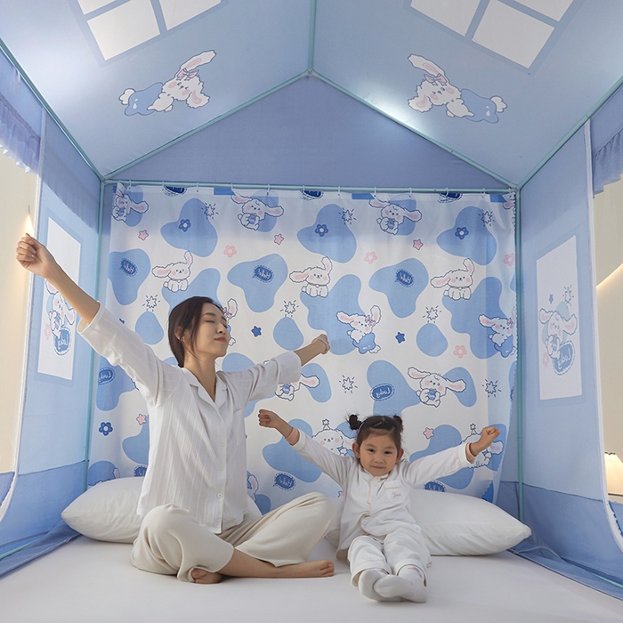 91家纺网 家纺一手货源 找家纺 迪凡保罗 2025新款城堡遮光防摔坐床蚊帐 长耳兔