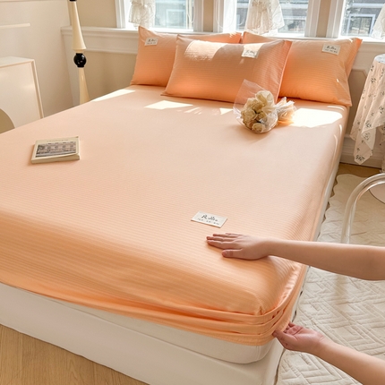 91家纺网 家纺一手货源 找家纺 眠博士 2024新款A类轻奢时尚全棉60贡缎提花床笠 床笠-提花橘粉