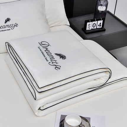 91家纺网 家纺一手货源 找家纺 （总）益多眠 2024爆款水洗真丝夏被四件套冰丝夏被轻奢夏被空调被羽毛夏被四件套绣花夏被