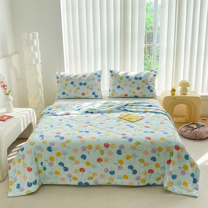 91家纺网 家纺一手货源 找家纺 天瑜 2024新款棉绸苏香绸舒香绸夏被人造棉夏凉被 七彩樱桃蓝