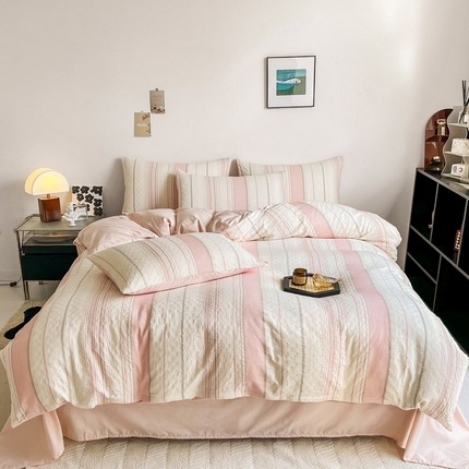 91家纺网 家纺一手货源 找家纺 倾慕家纺 2024倾慕提花全棉3D立体简约纯棉单被套 华夫生活-粉