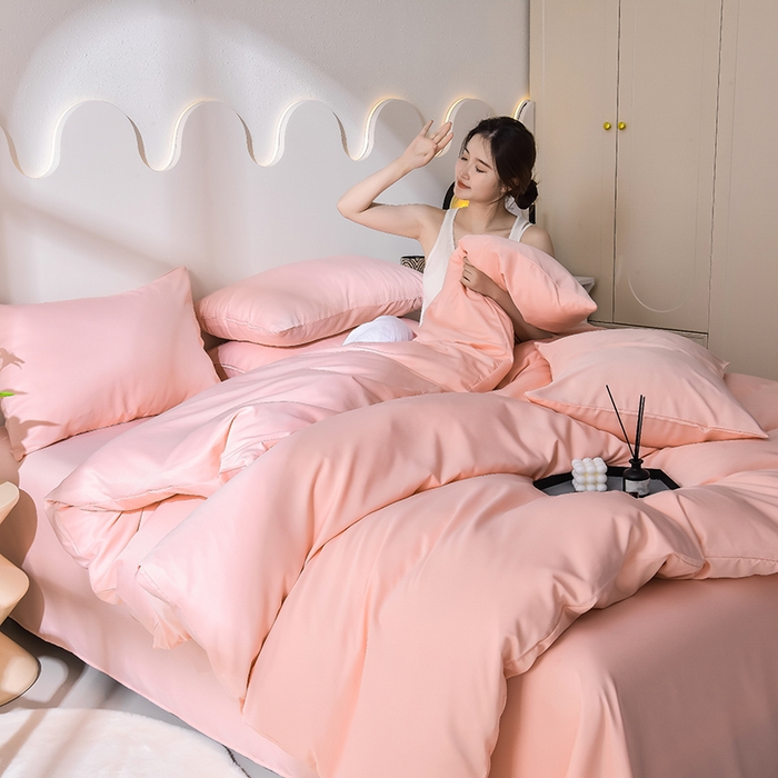 91家纺网 家纺一手货源 找家纺 简爱家纺 2025新款水洗真丝四件套 戴妃粉