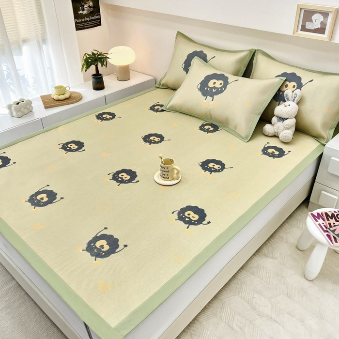 91家纺网 家纺一手货源 找家纺 全季家居 2024新款5A抗菌小清新数码印花冰藤席 小煤球（床席款）