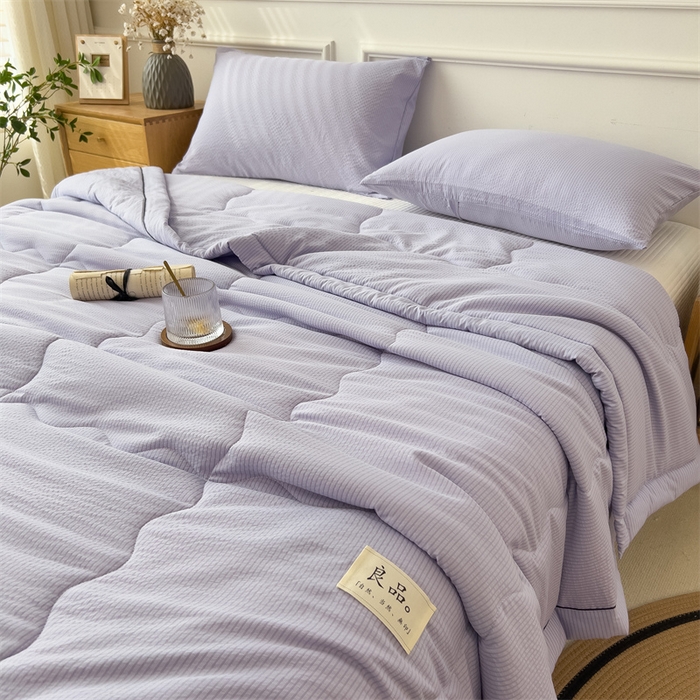 91家纺网 家纺一手货源 找家纺 丝幔家纺 2025新款A类泡泡纱镶边款夏被 千黛紫