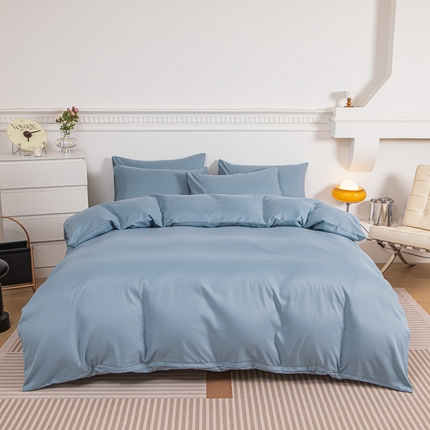 91家纺网 家纺一手货源 找家纺 （总）莎臣豹 2025新款水洗棉磨毛纯色双拼简约风撞色四件套