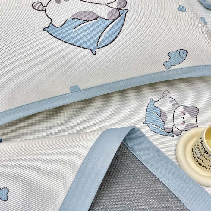 91家纺网 家纺一手货源 找家纺 全季家居 2024新款5A抗菌小清新数码印花冰藤席 贪吃小猫（床席款）