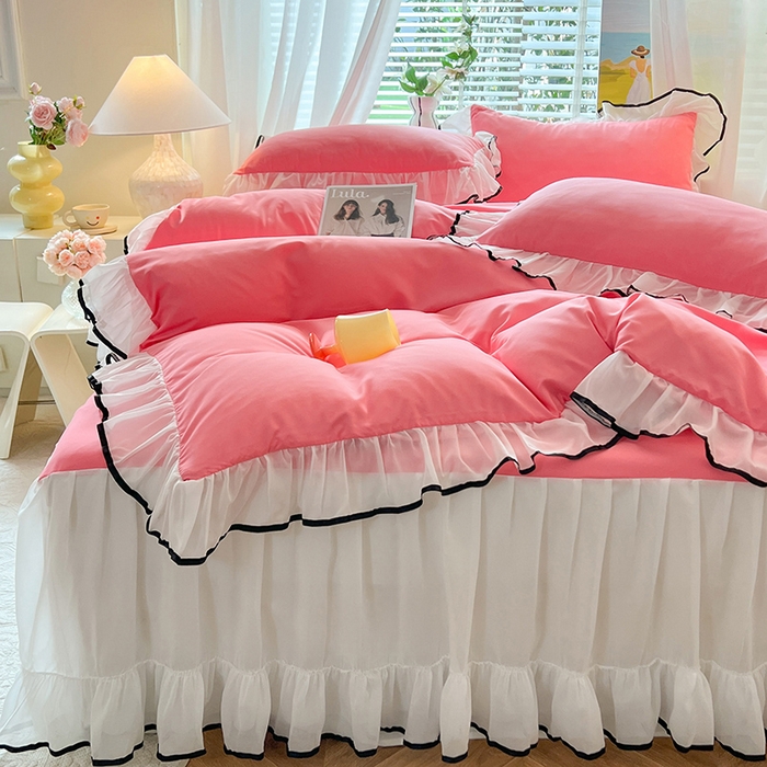 91家纺网 家纺一手货源 找家纺 （总）唐人居 2025新款水洗棉麻亲肤蕾丝花边四件套