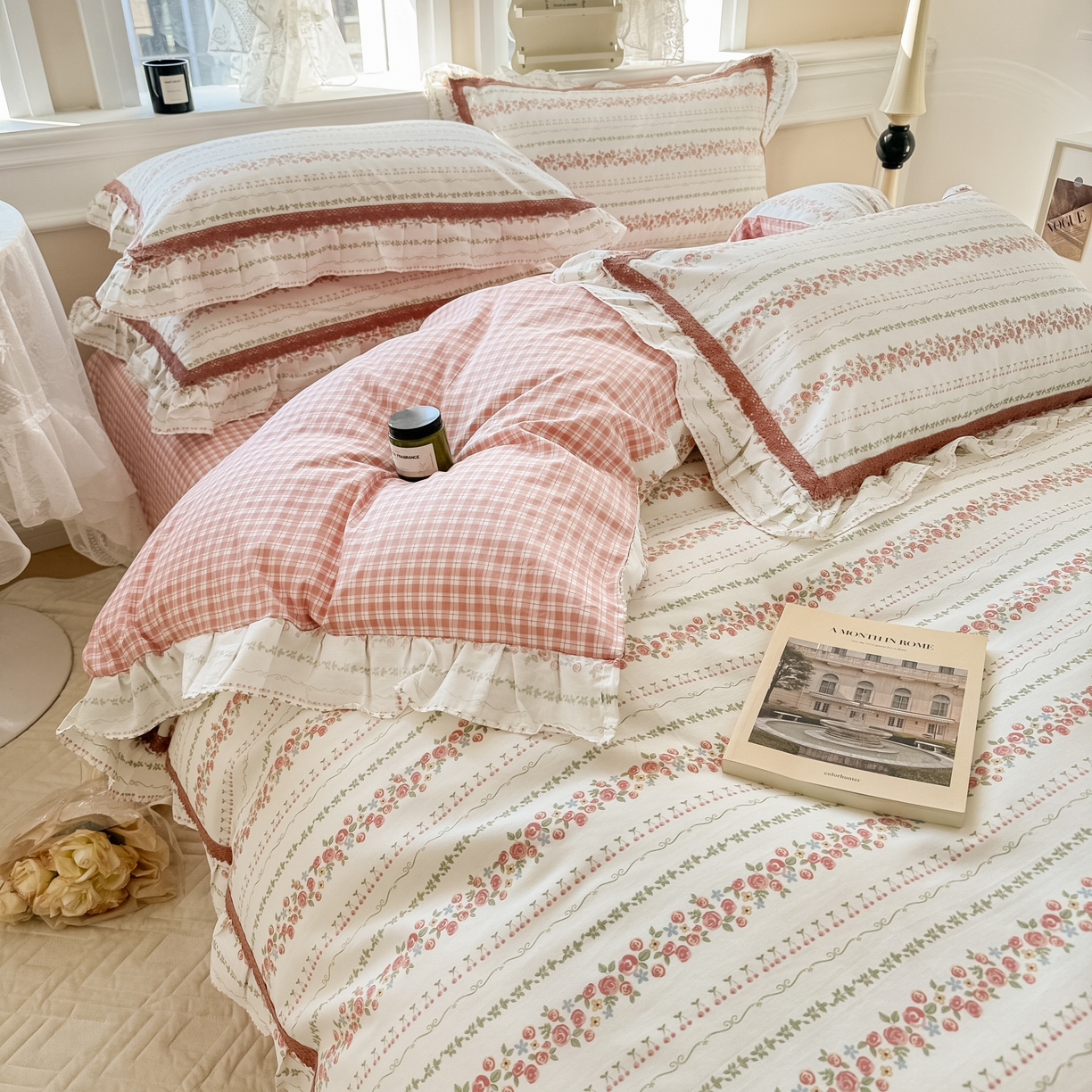 91家纺网 家纺一手货源 找家纺 眠屿家纺 2024新款全棉40支13372花边四件套 枝间梦