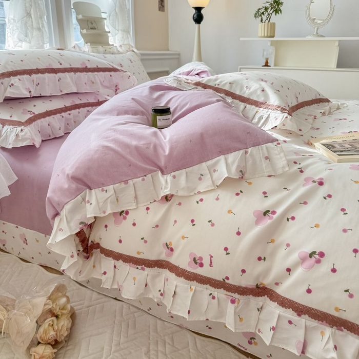 91家纺网 家纺一手货源 找家纺 眠屿家纺 2024新款全棉40支13372花边四件套 樱果爱心