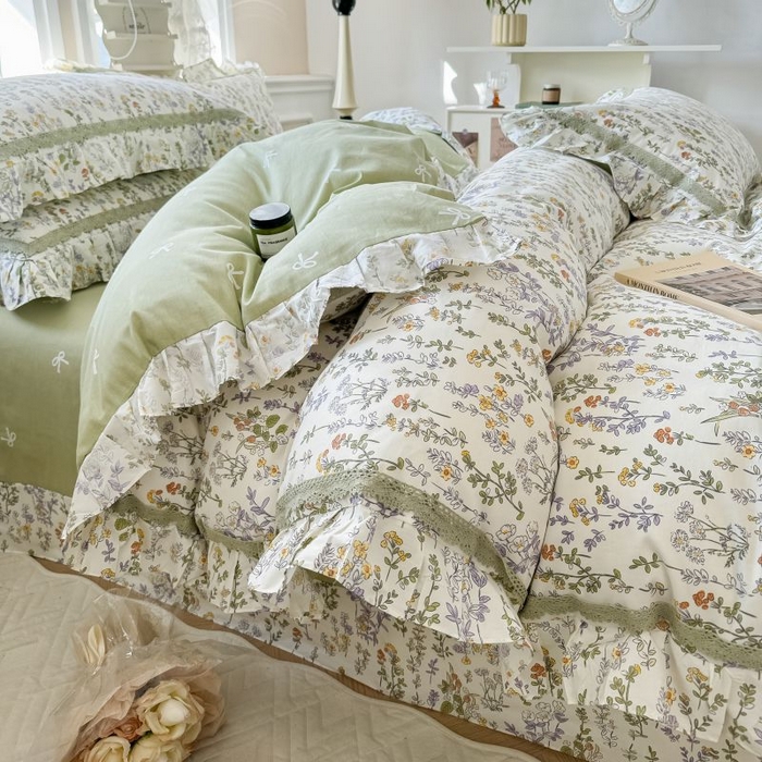 91家纺网 家纺一手货源 找家纺 眠屿家纺 2024新款全棉40支13372花边四件套 浅香