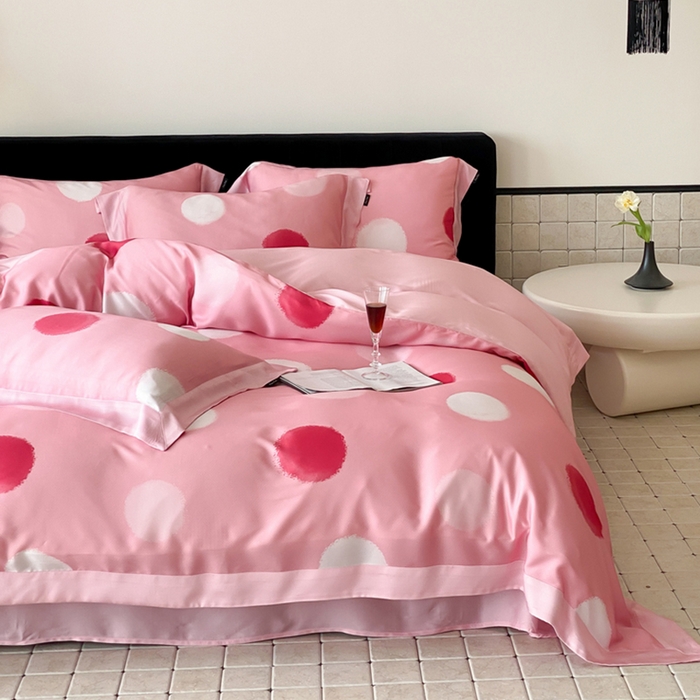 91家纺网 家纺一手货源 找家纺 优悦 2024新款天丝印花四件套 波普时尚-粉