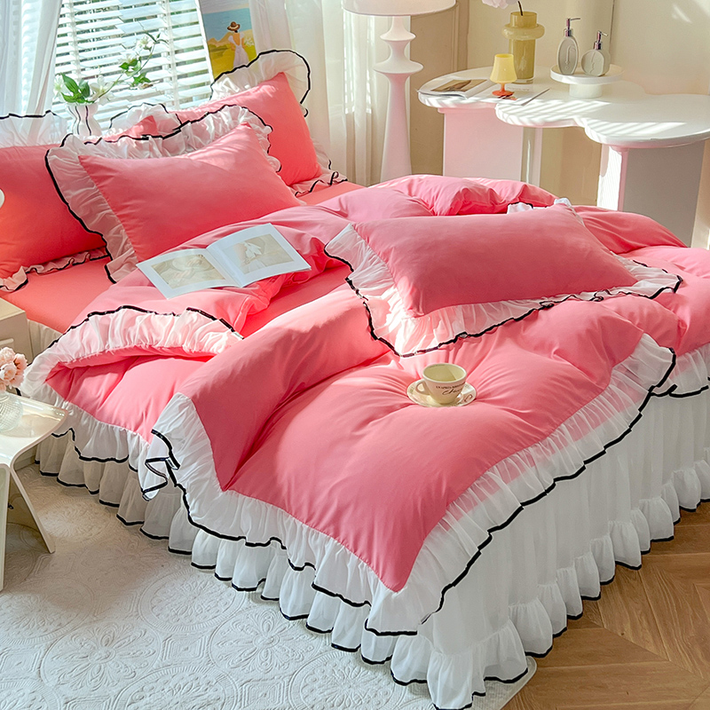 91家纺网 家纺一手货源 找家纺 （总）唐人居 2025新款水洗棉麻亲肤蕾丝花边四件套