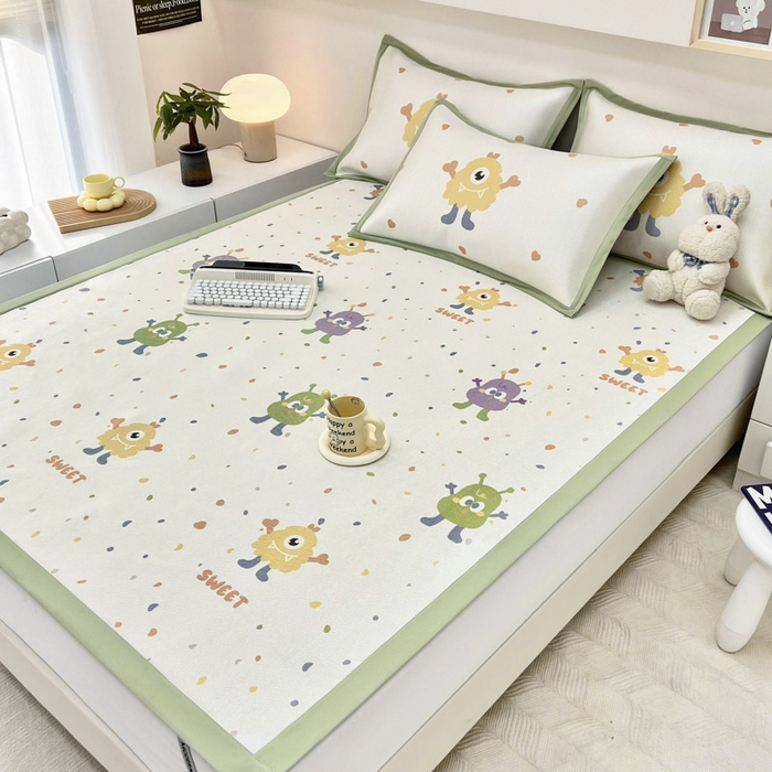 91家纺网 家纺一手货源 找家纺 全季家居 2024新款5A抗菌小清新数码印花冰藤席 多巴胺（床席款）