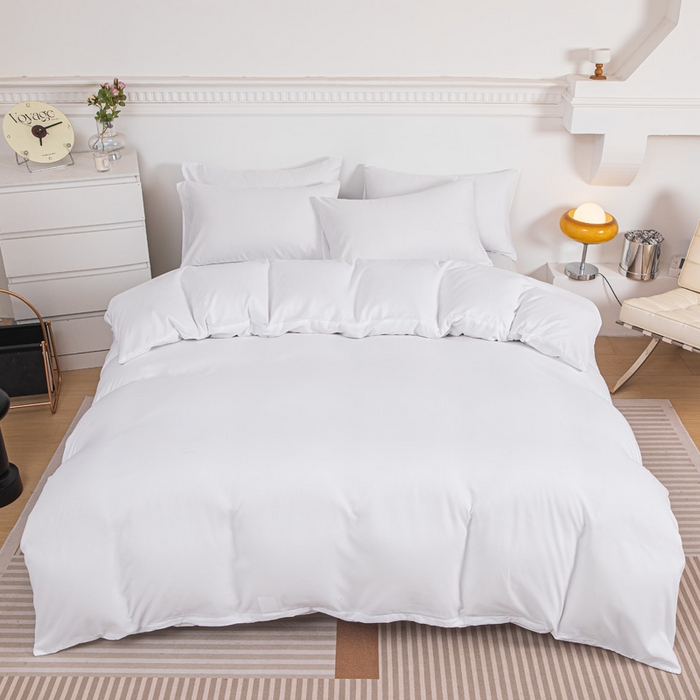 91家纺网 家纺一手货源 找家纺 莎臣豹 2025新款水洗棉磨毛纯色双拼简约风撞色四件套 纯情白