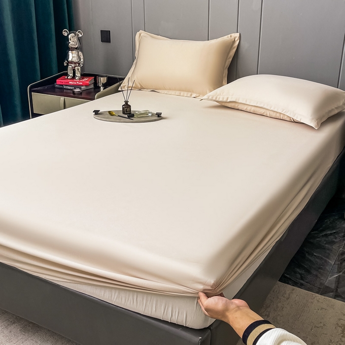 91家纺网 家纺一手货源 找家纺 宅家居 2024新款贡缎水洗真丝单品床笠三件套 香槟金