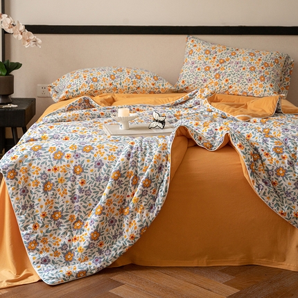 华超针织 2024新款A类全棉针织印花夏被四件套 夏被花语