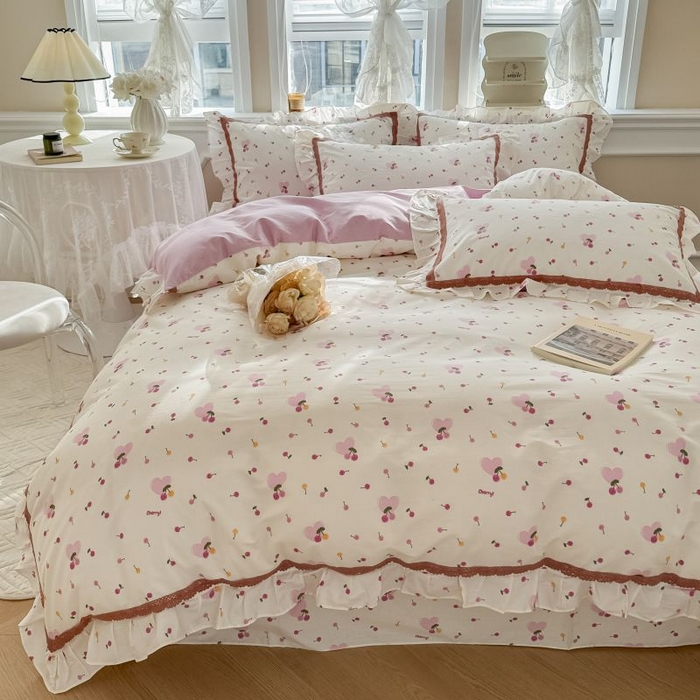 91家纺网 家纺一手货源 找家纺 眠屿家纺 2024新款全棉40支13372花边四件套 樱果爱心