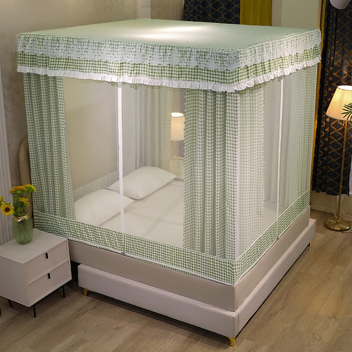 91家纺网 家纺一手货源 找家纺 初心2025新款坐床遮光蚊帐系列 绿小格