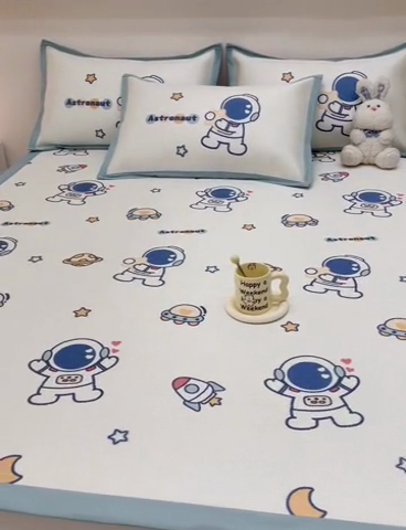 91家纺网 家纺一手货源 找家纺 全季家居 2024新款5A抗菌小清新数码印花冰藤席 星空世界（床席款）