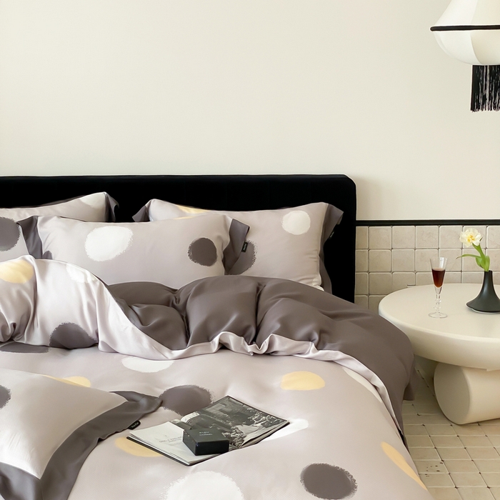 91家纺网 家纺一手货源 找家纺 优悦 2024新款天丝印花四件套 波普时尚-灰