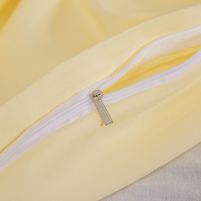 91家纺网 家纺一手货源 找家纺 莎臣豹 2025新款水洗棉磨毛纯色双拼简约风撞色四件套 嫩黄爱上卡其