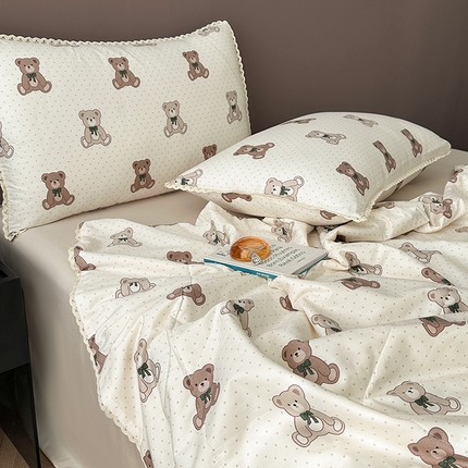 青螺家纺 2024喷汽133全棉小花边大豆夏凉被四件套卡通清新小碎花纯棉空调被  超梦熊 